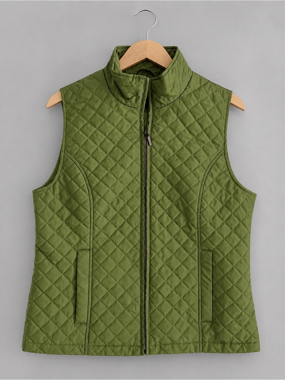 Nine West Fall Olive Green Quilted Puffer Vest Medium